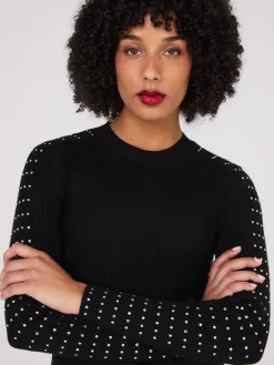 Rhinestone Stud Crew Neck Sweater