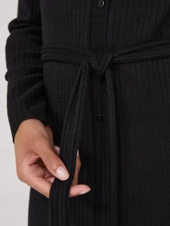 Ribbed Button-Front Midi Dress