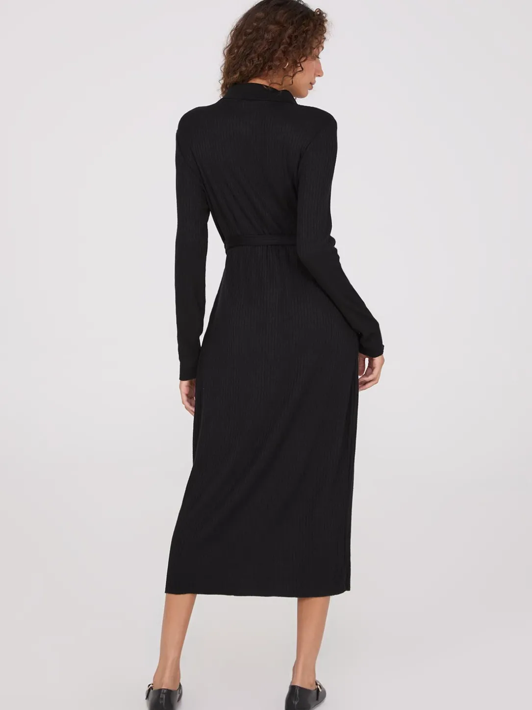 Ribbed Button-Front Midi Dress