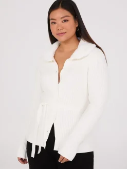 Ribbed Cardigan With Removable Faux Fur Collar