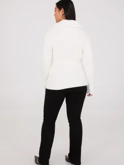 Ribbed Cardigan With Removable Faux Fur Collar