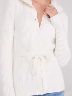 Ribbed Cardigan With Removable Faux Fur Collar