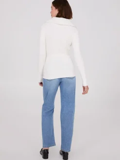 Ribbed Cardigan With Removable Faux Fur Collar