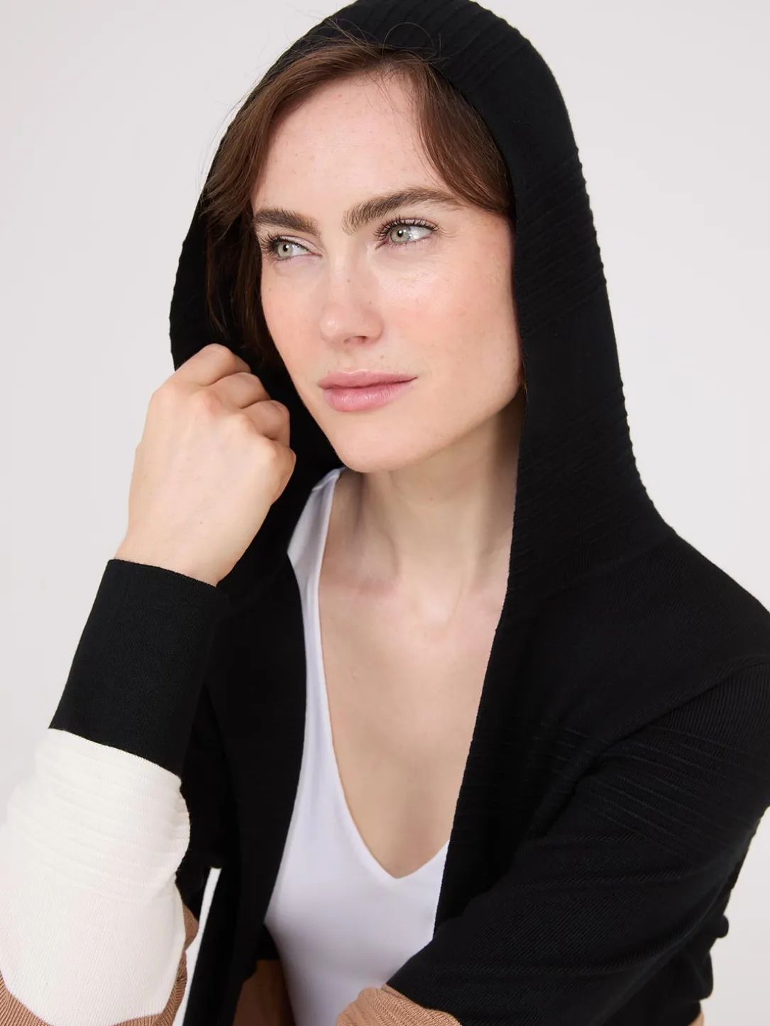 Ribbed Colour Block Open Duster