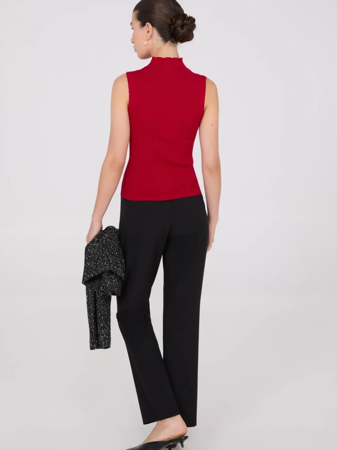 Ribbed Funnel Neck Sleeveless Sweater