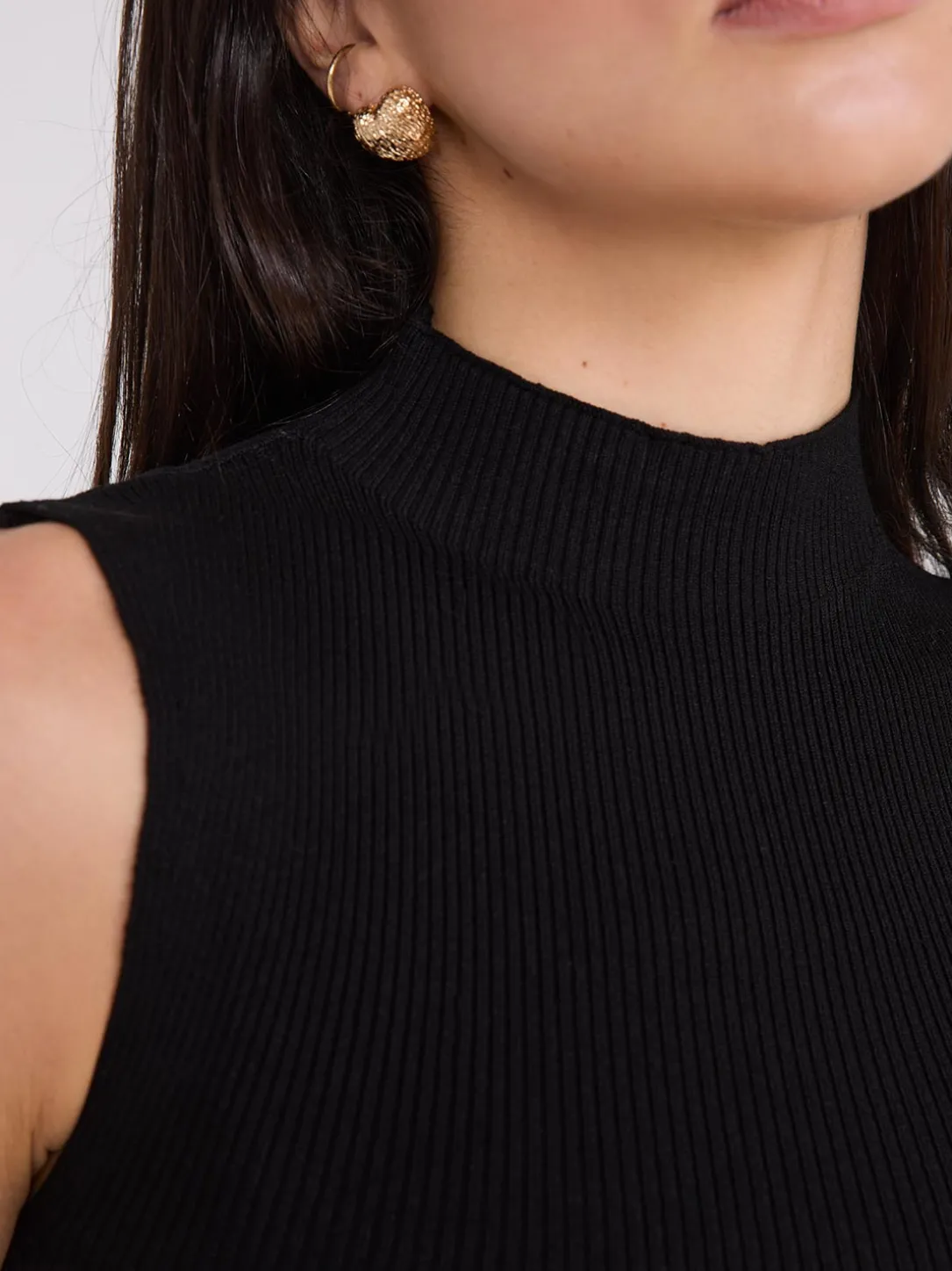 Ribbed Funnel Neck Sleeveless Sweater