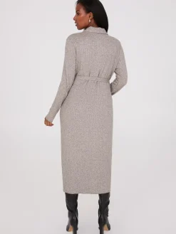 Ribbed Melange Button-Front Midi Dress