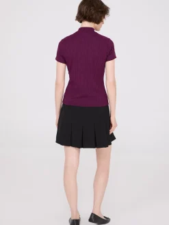 Ribbed Mock Neck Top With Button Details