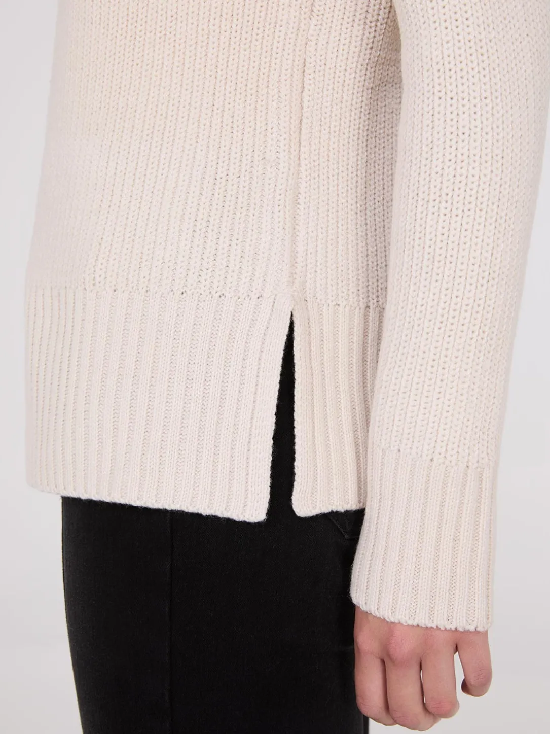 Ribbed V-Neck Sweater With Side Slits