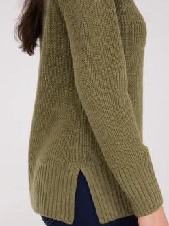 Ribbed V-Neck Sweater With Side Slits