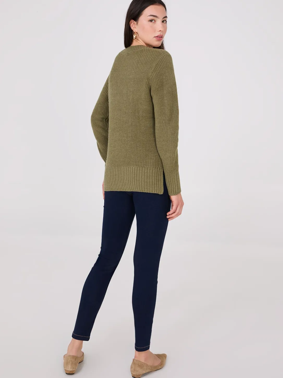 Ribbed V-Neck Sweater With Side Slits