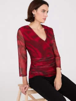 Rose Print Crossover Mesh Top