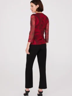 Rose Print Crossover Mesh Top