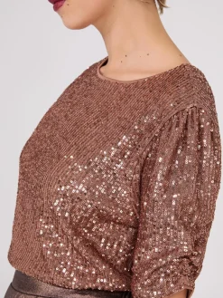 Ruched Short Sleeve Sequin Top