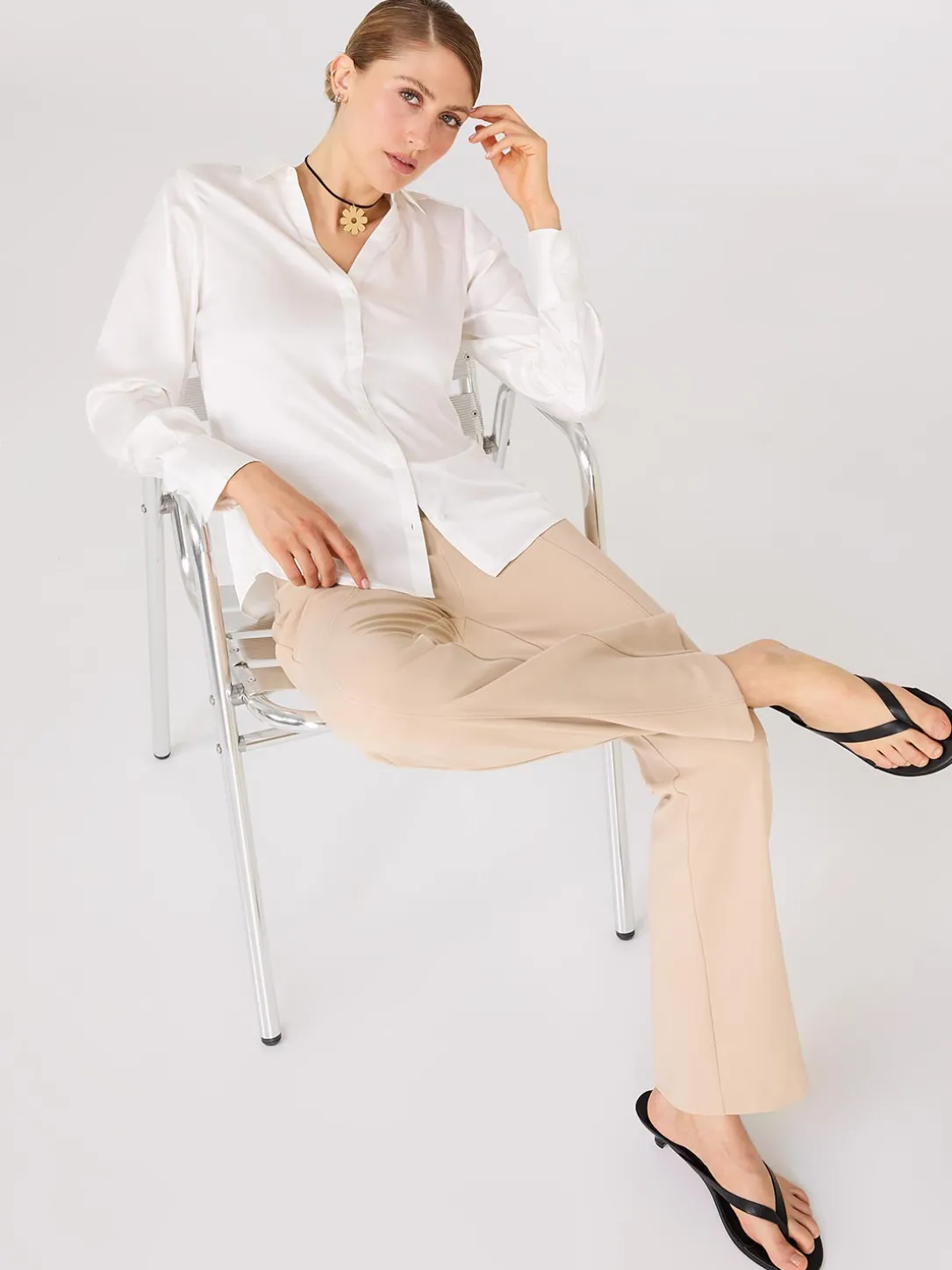 Satin Button-Front Blouse
