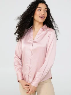 Satin Button-Front Blouse