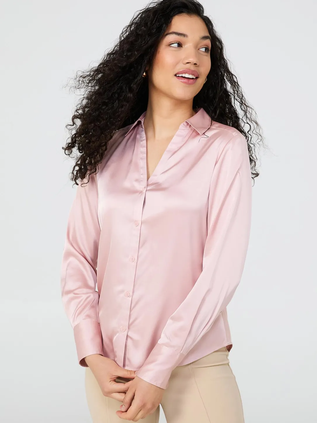 Satin Button-Front Blouse