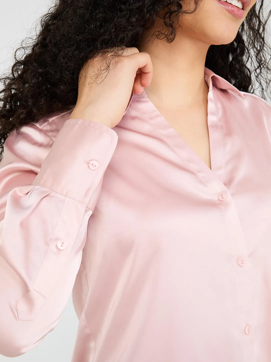 Satin Button-Front Blouse