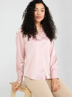 Satin Button-Front Blouse