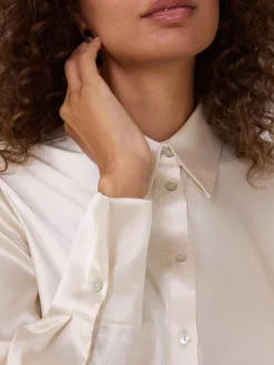 Satin Button-Front Blouse With Side Ruching