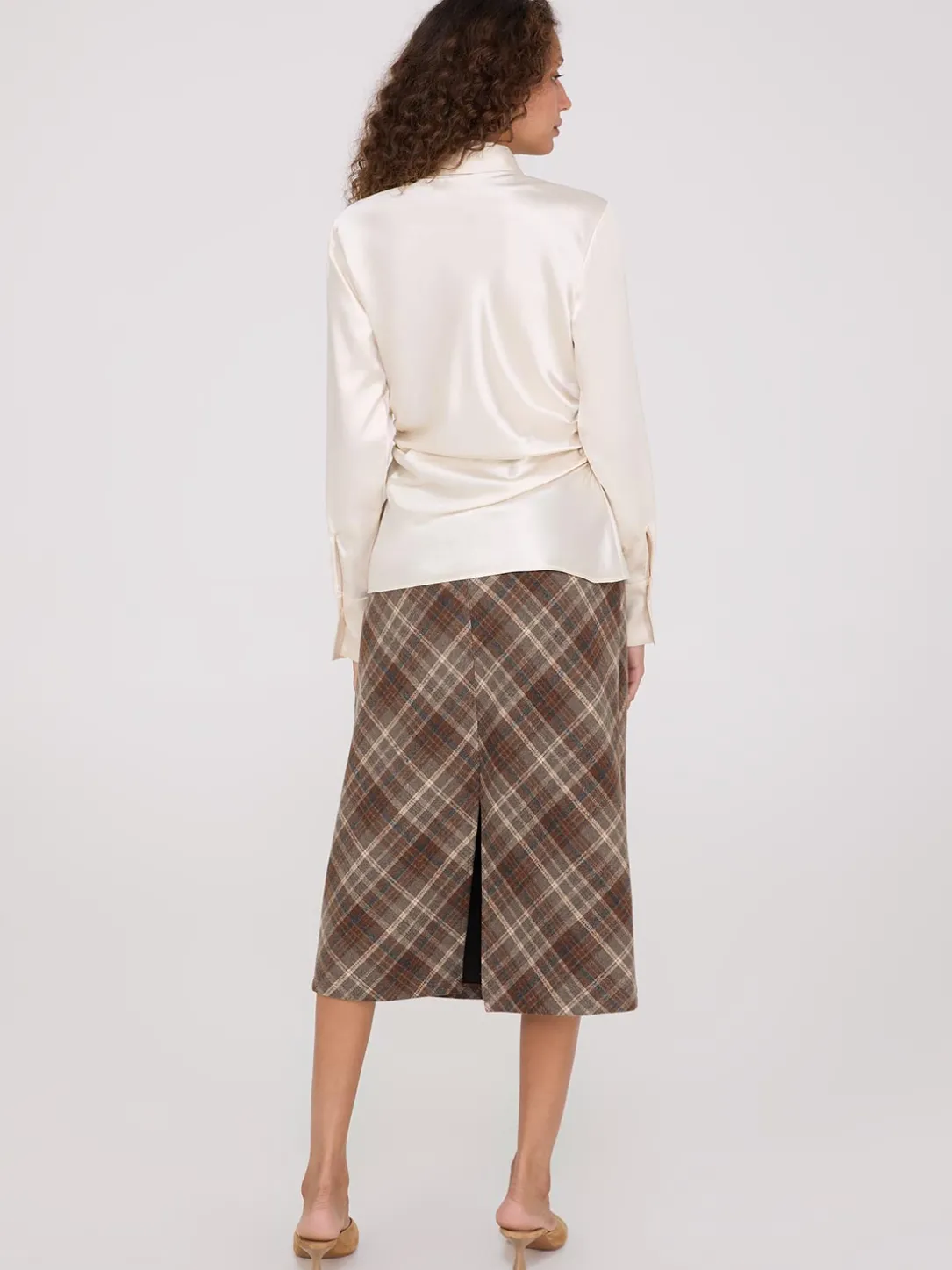 Satin Button-Front Blouse With Side Ruching