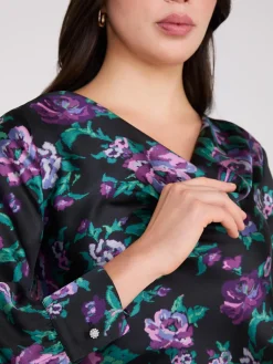 Satin Floral Print Cowl Neck Blouse