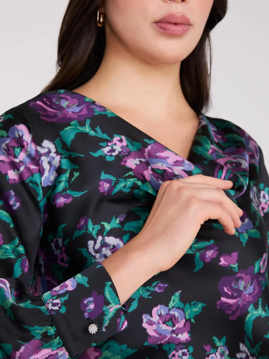 Satin Floral Print Cowl Neck Blouse