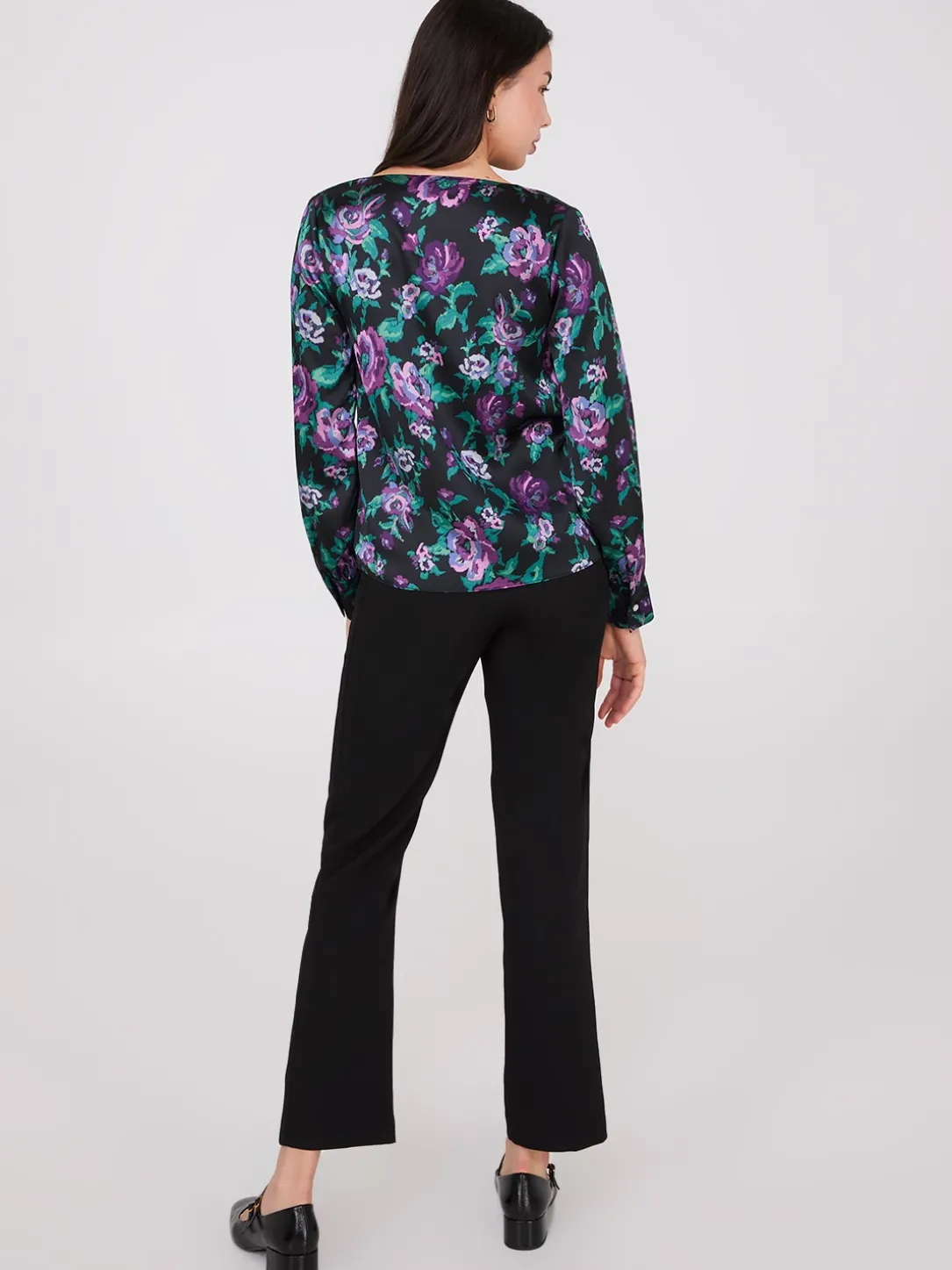 Satin Floral Print Cowl Neck Blouse