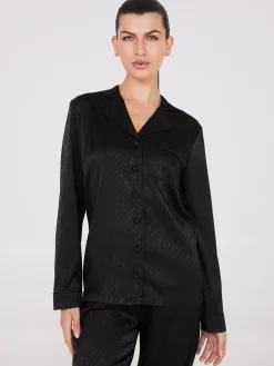 Satin Jacquard Button-Down Pajama Set