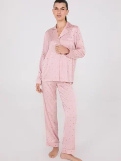 Satin Polka Dot Print Pajama Set