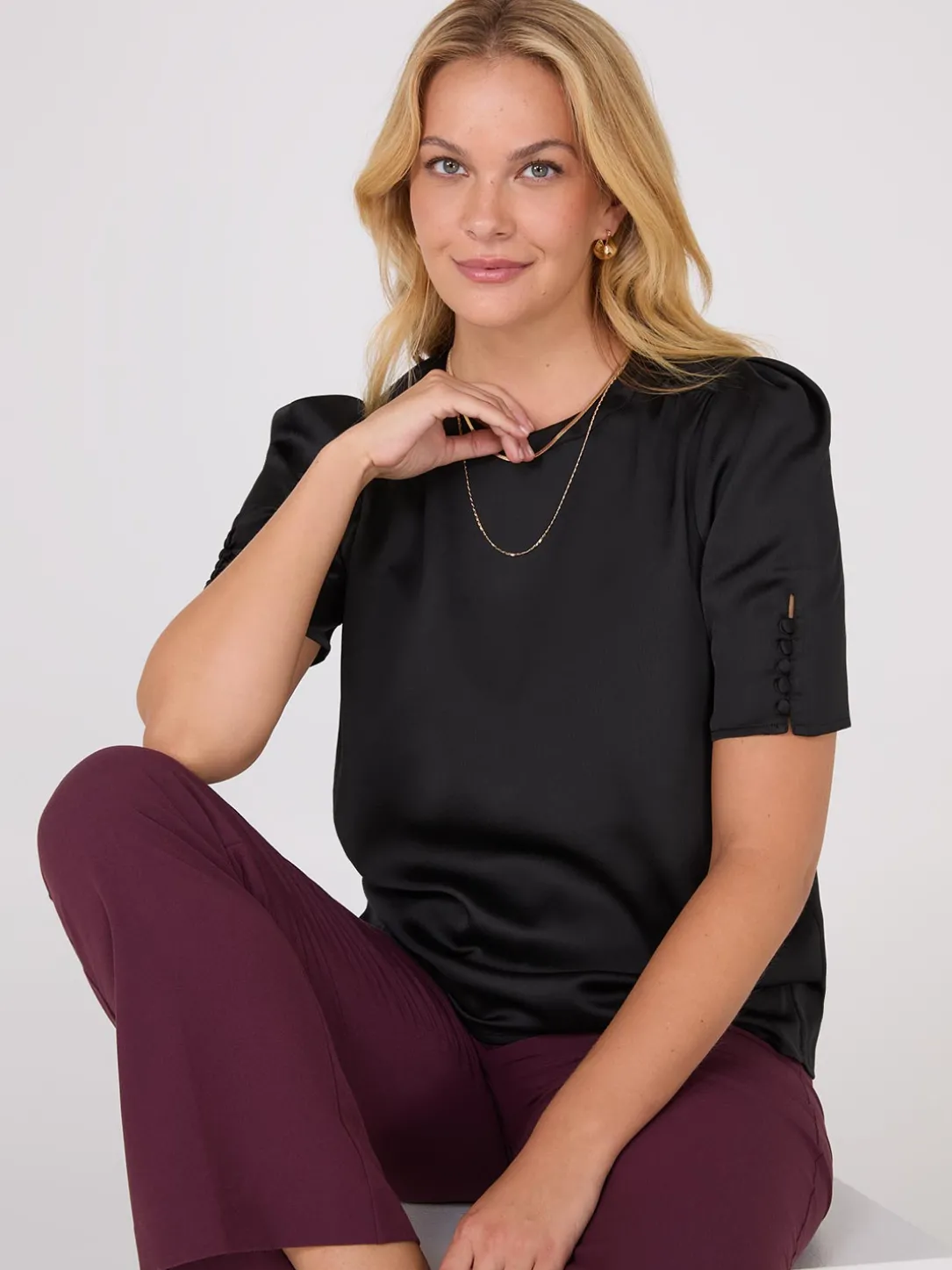 Satin Puff Sleeve Popover Top
