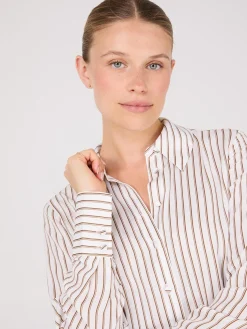 Satin Striped Button-Front Blouse