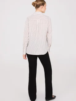 Satin Striped Button-Front Blouse