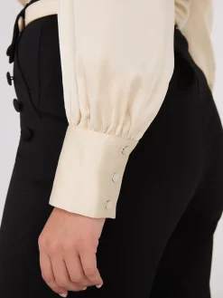 Satin Volume Sleeve Button-Front Blouse