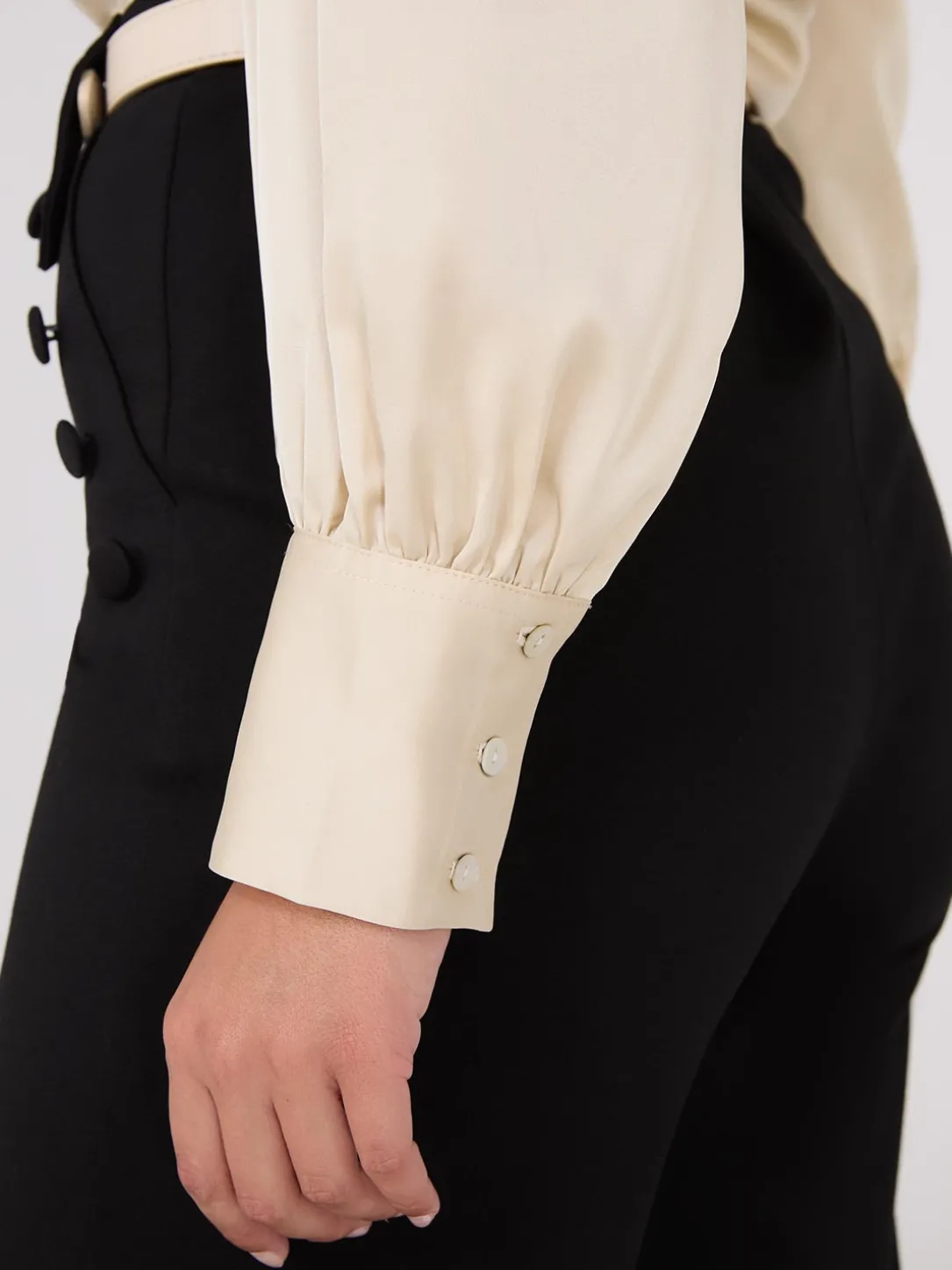 Satin Volume Sleeve Button-Front Blouse