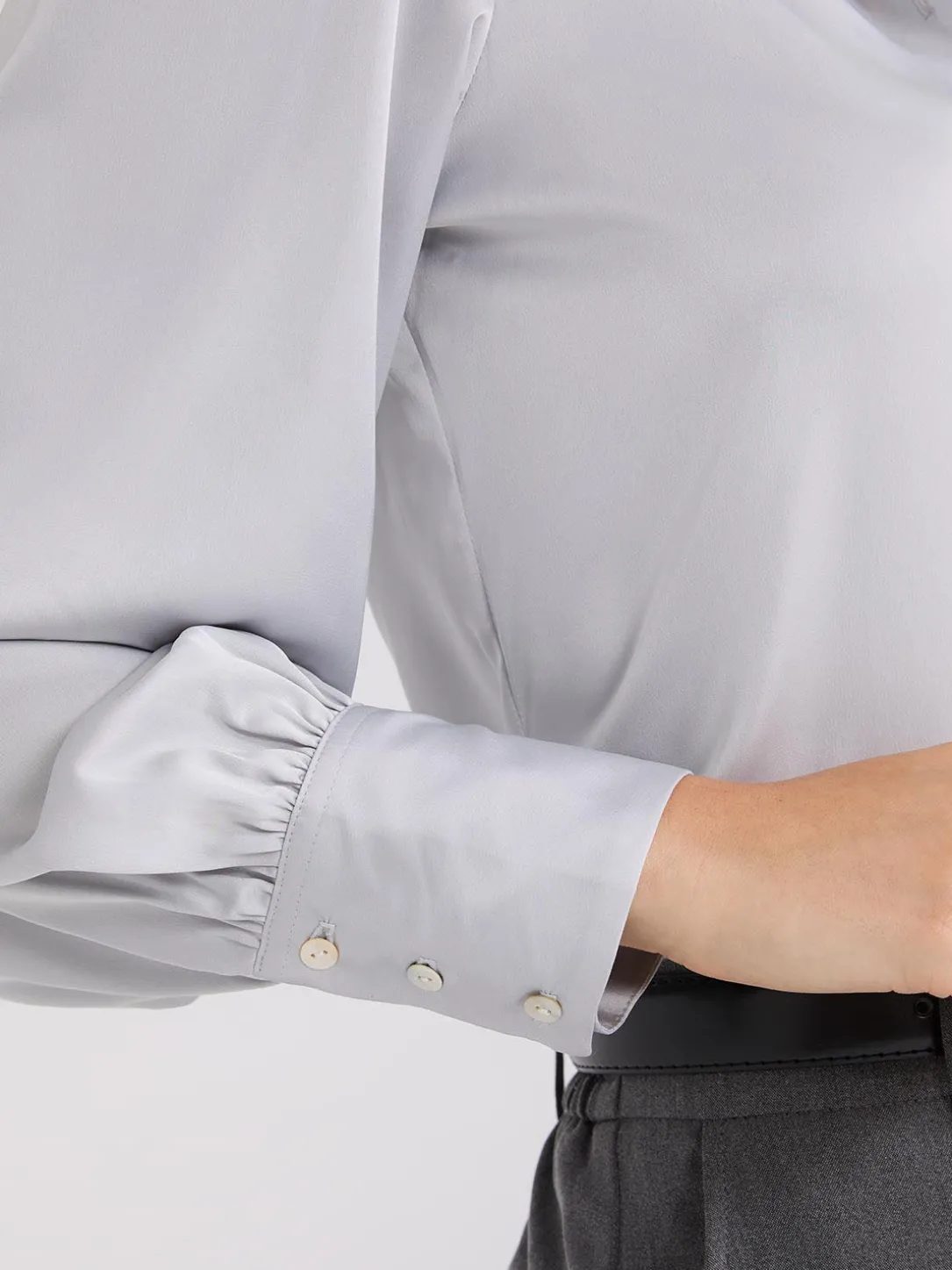 Satin Volume Sleeve Button-Front Blouse