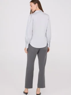 Satin Volume Sleeve Button-Front Blouse