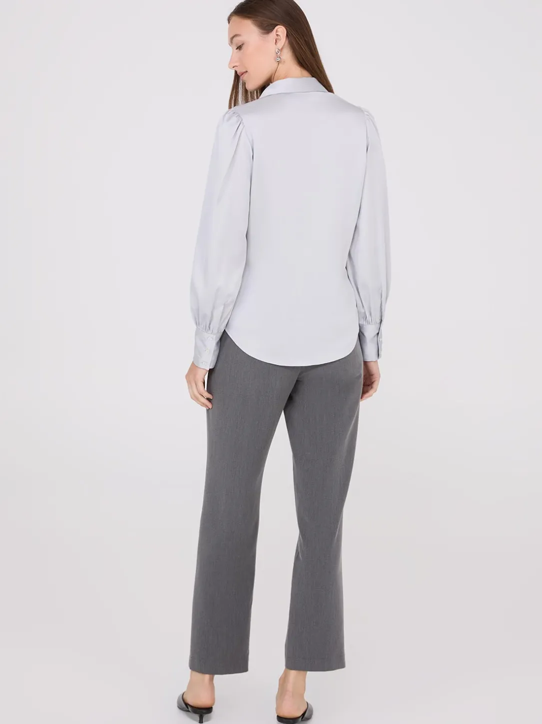 Satin Volume Sleeve Button-Front Blouse