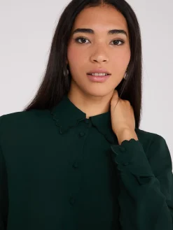 Scalloped Button-Front Blouse
