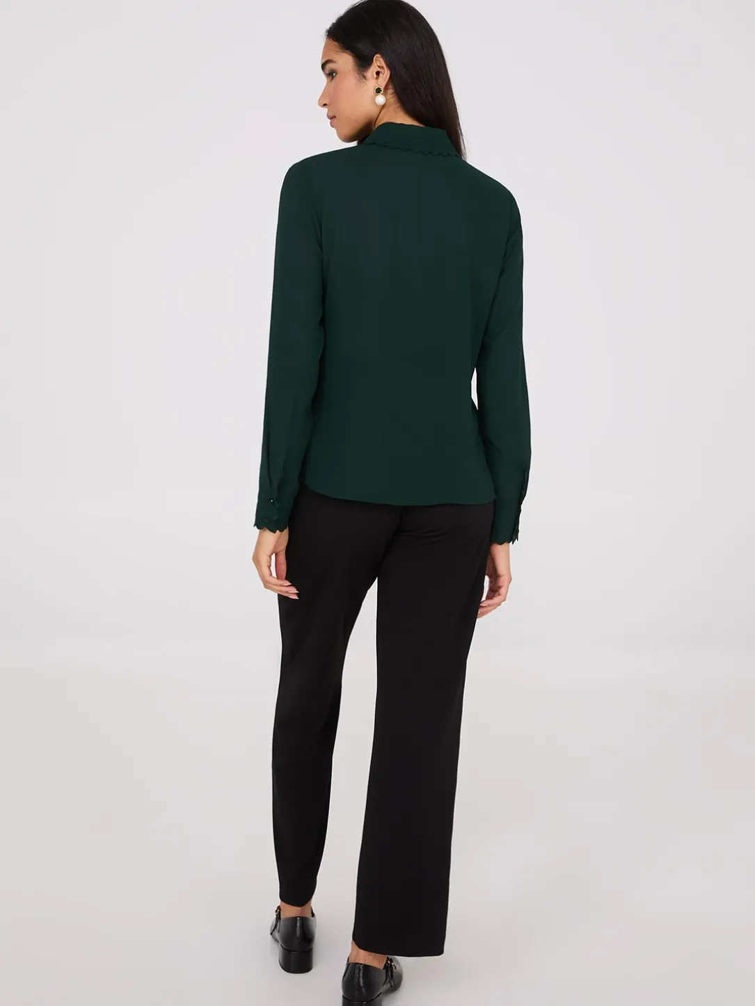 Scalloped Button-Front Blouse