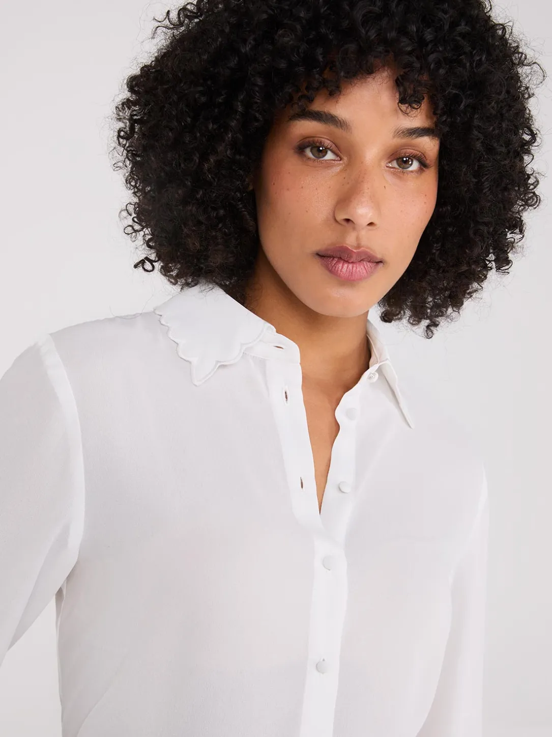 Scalloped Button-Front Blouse