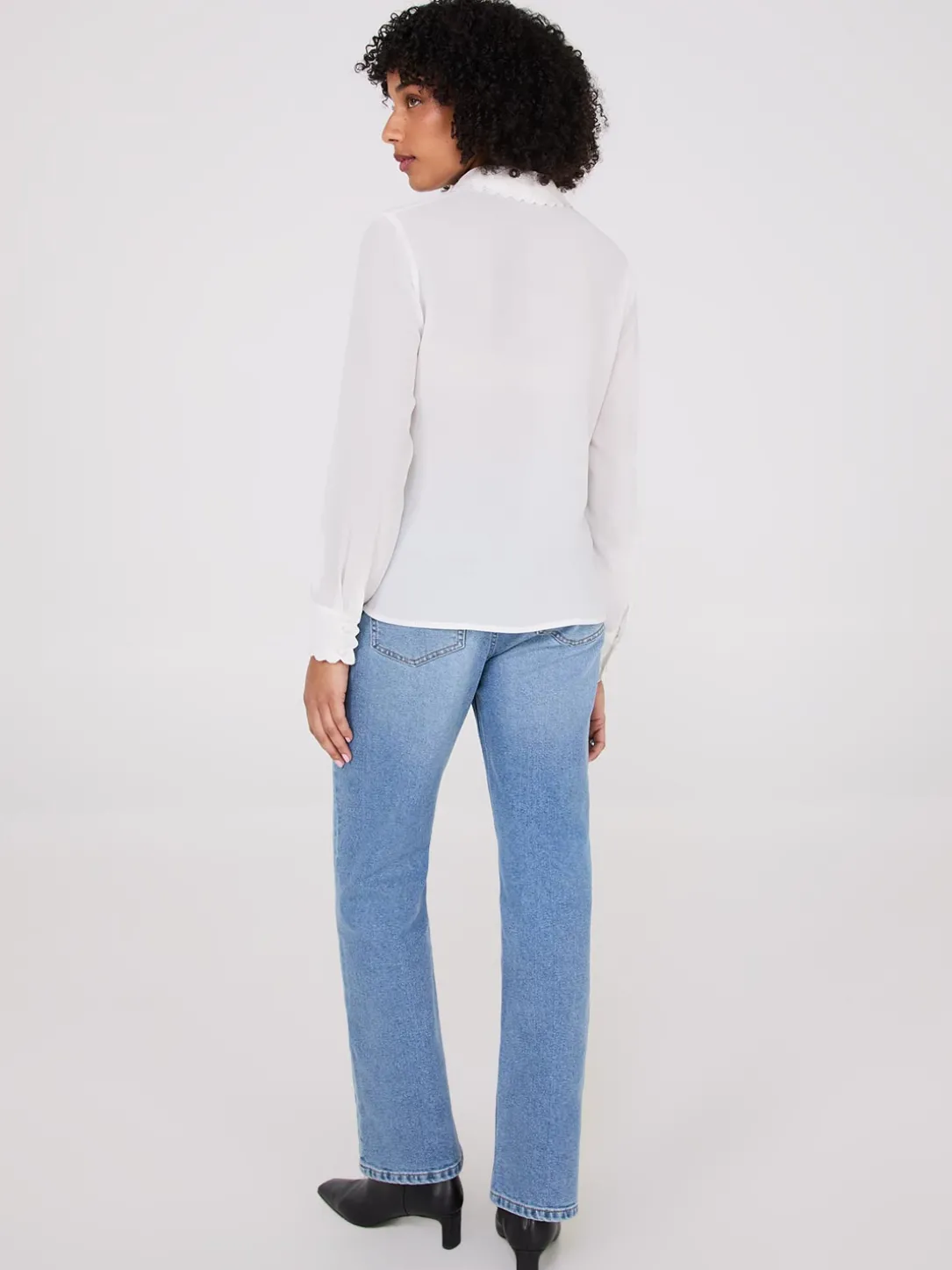 Scalloped Button-Front Blouse