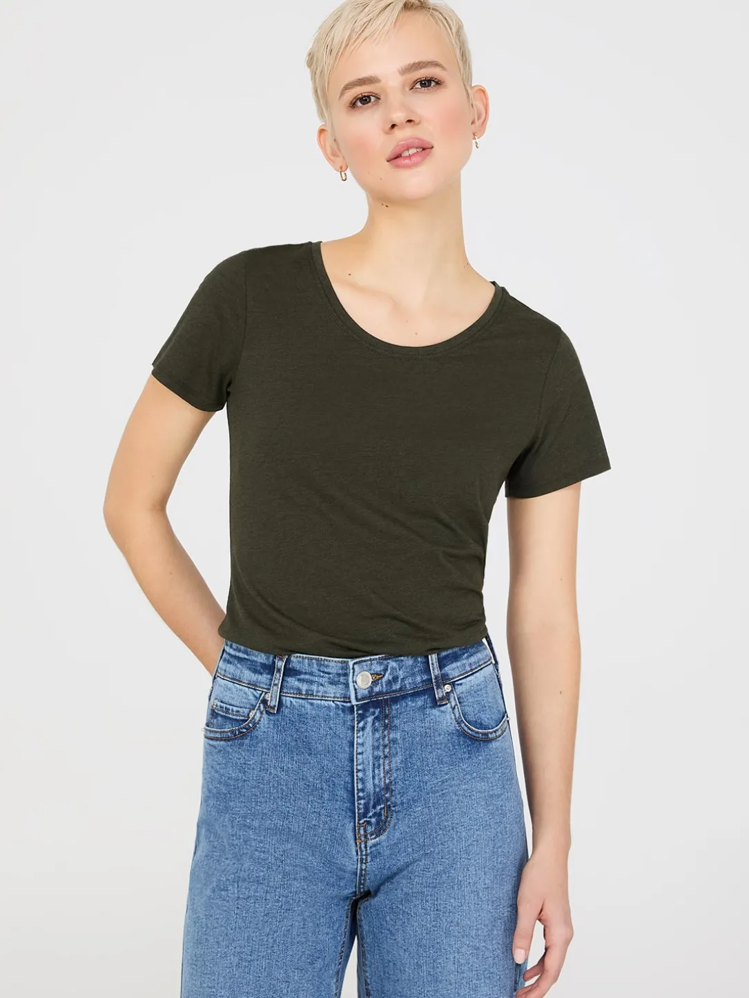 Scoop Neck Melange T-Shirt