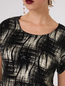 Sequin Abstract Print Short Sleeve Top