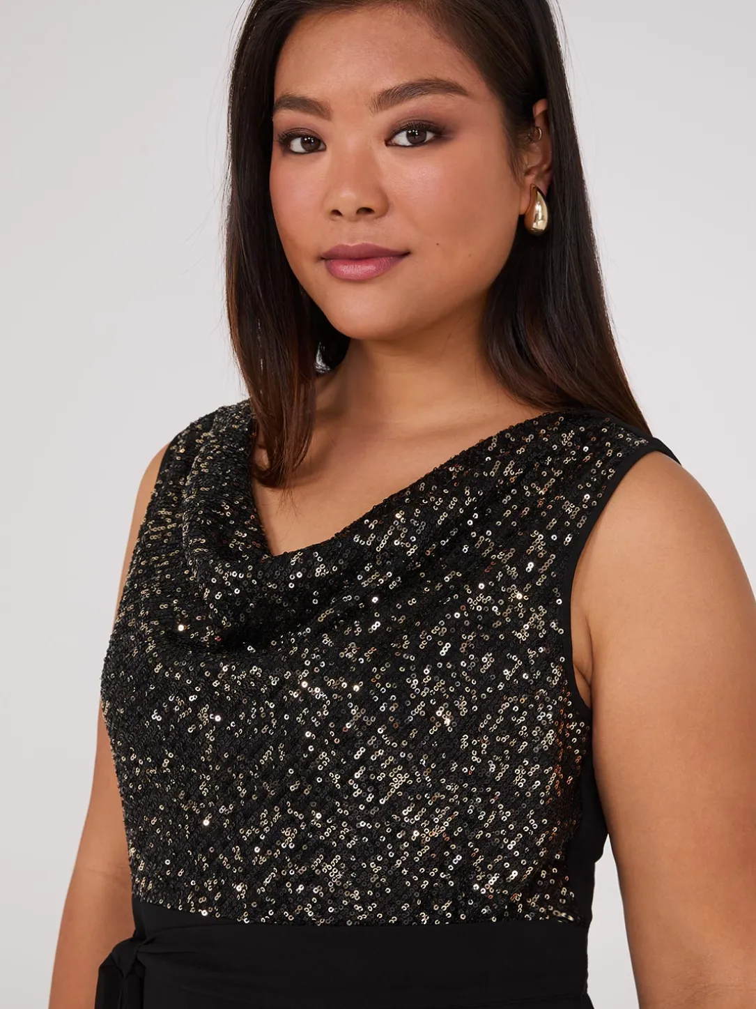 Sequin Cowl Neck Fit & Flare Dress
