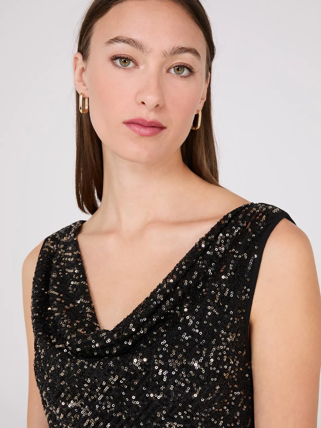 Sequin Cowl Neck Fit & Flare Dress