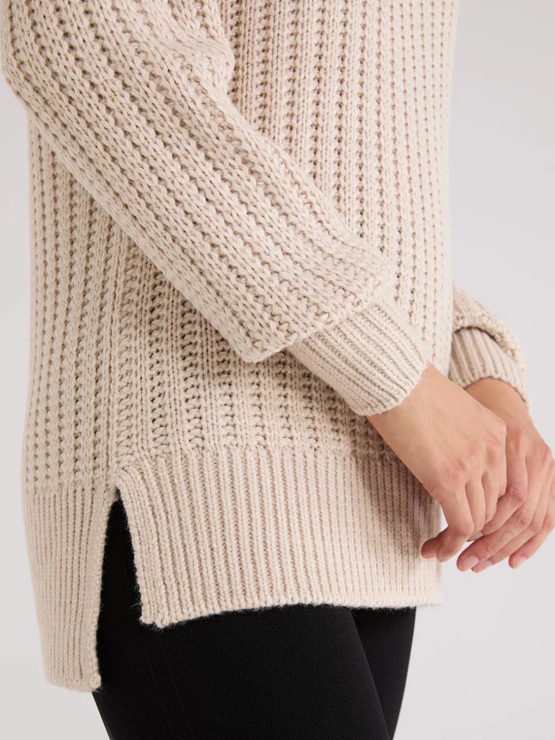 Shaker-Stitch High-Low Sweater
