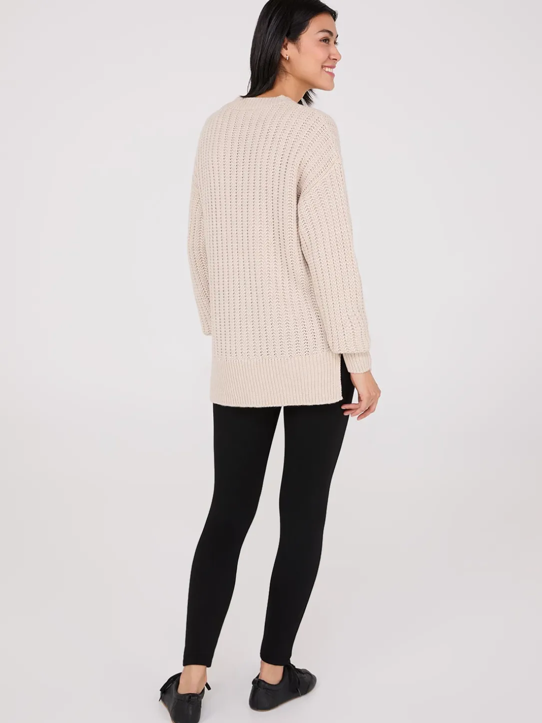 Shaker-Stitch High-Low Sweater