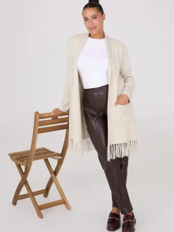 Shawl Collar Duster With Fringe Hem