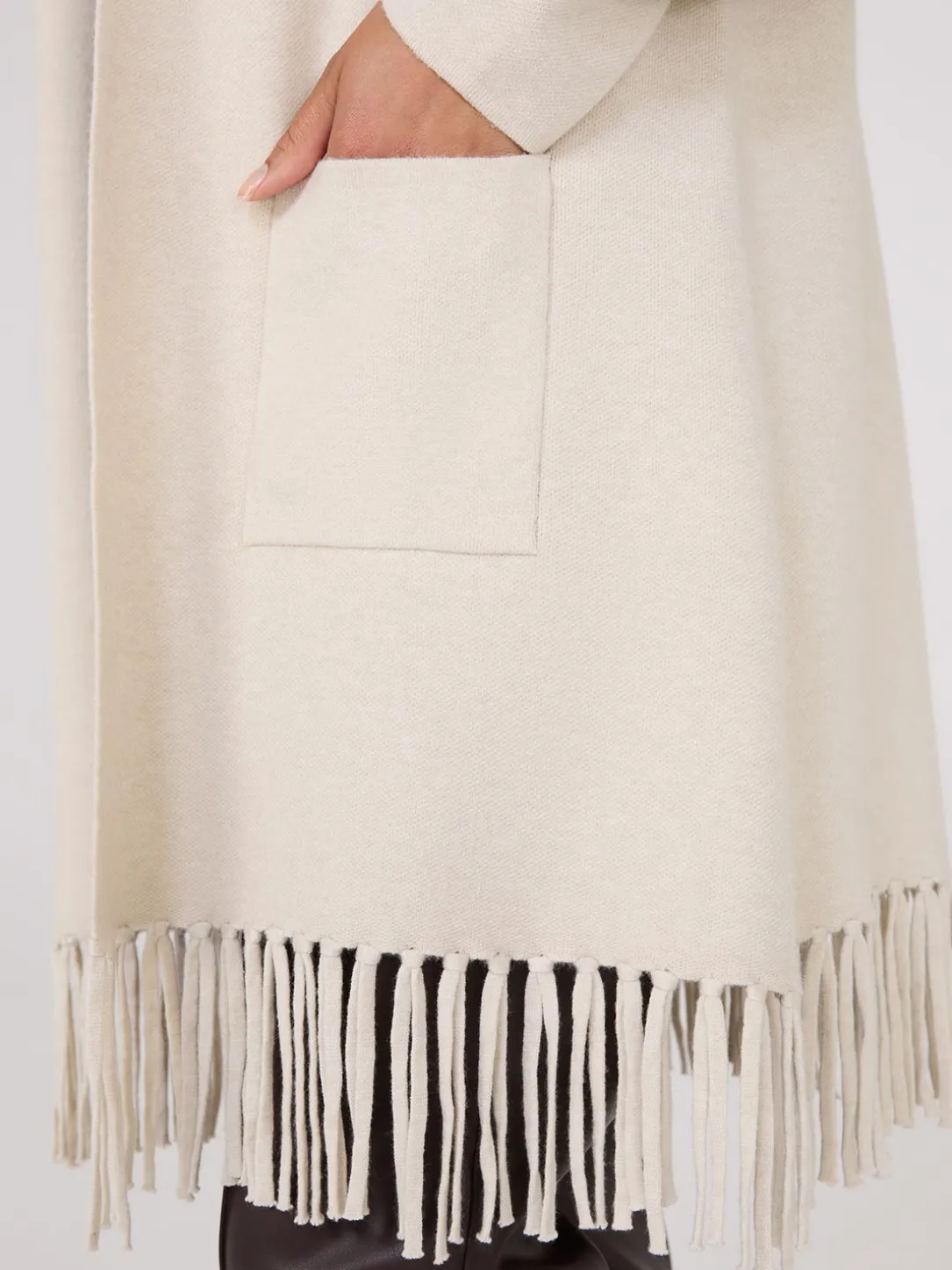 Shawl Collar Duster With Fringe Hem